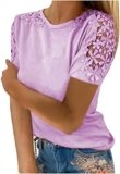 Womens Tops 2023 Summer Fashion Lace Crochet Short Sleeve Crewneck Shirts Business Casual Outfits Dressy Cute Blouses