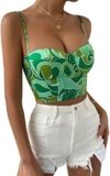 SOLY HUX Women’s Casual Floral Print Lace Up Back Sleeveless Spaghetti Strap Bandeau Tube Crop Corset Top