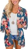 BB&KK Women’s Floral Kimono Cardigans Chiffon Casual Loose Open Front Cover Ups Tops
