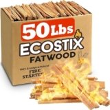 Eco-Stix Fatwood Fire Starter Kindling Firewood Sticks – 100% Organic – Firestarter for Wood Stoves, Fireplaces, Campfires, Bonfires, 50 Pounds